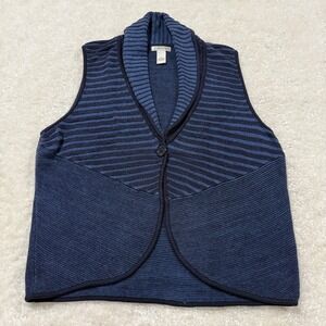 Orvis Sweater Vest Womens XL Blue Striped Shawl Collar Cotton Button Front